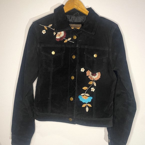 Brandon Thomas Suede Jacket with Floral Embroidery - Women's Size M - Picture 1 of 6